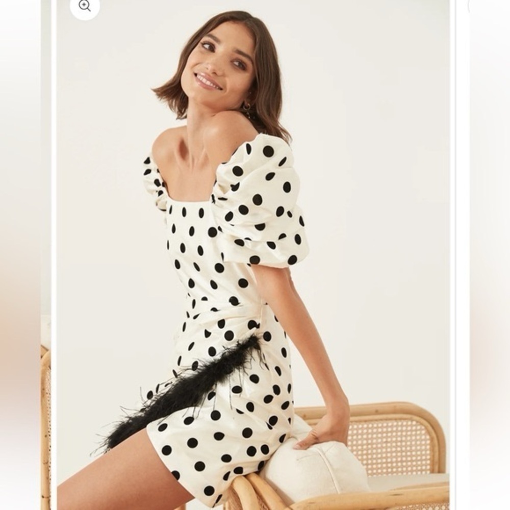 New! LPA Hailey Dress Black & White Polka Dots Mini Feather Dress 🖤 Small - Picture 2 of 15